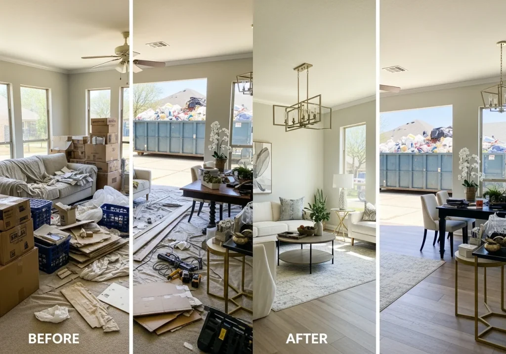 home remodeling cleanup Fort Worth TX dumpster rental service before after